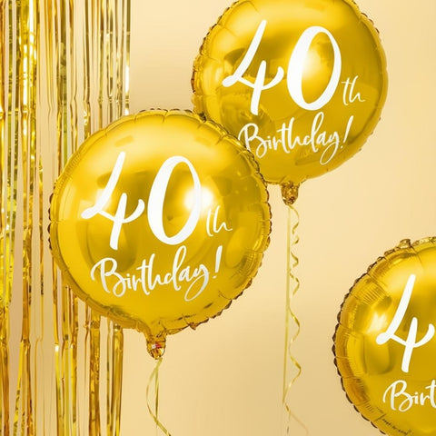 Folienballon 40th Birthday, gold, 45cm PartyDeco 2