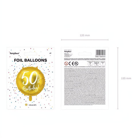 Folienballon 50th Birthday, gold, 45cm PartyDeco 6