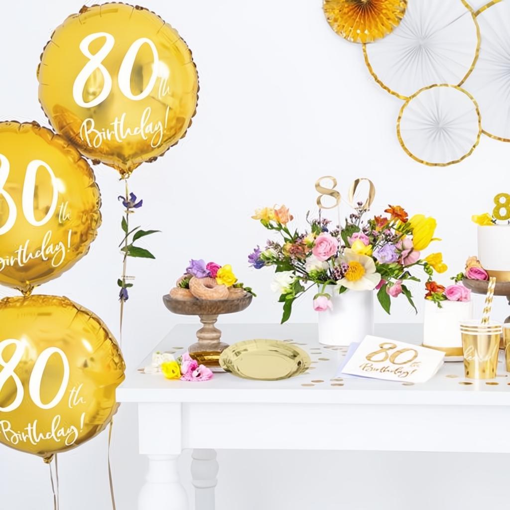Folienballon 80th Birthday, gold, 45cm PartyDeco 3
