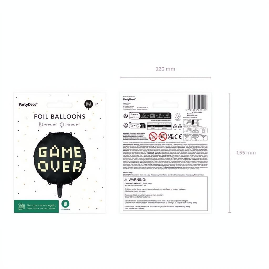 Folienballon Game over, 45 cm, Schwarz PartyDeco 6