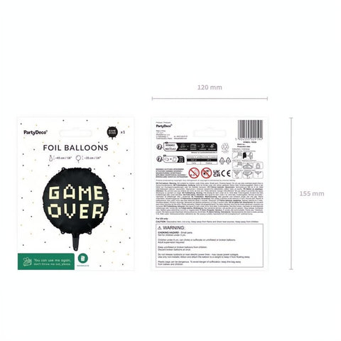 Folienballon Game over, 45 cm, Schwarz PartyDeco 6
