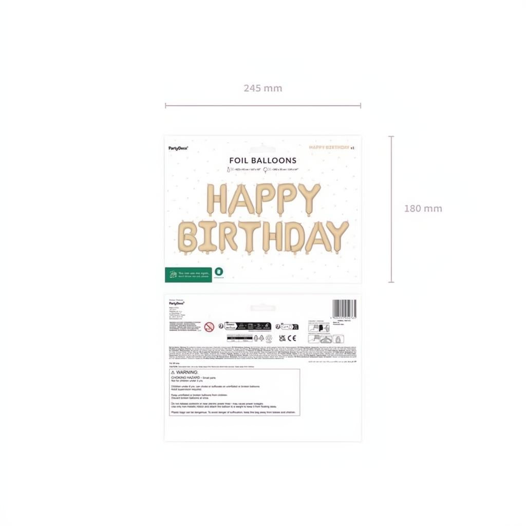 Folienballon Happy Birthday, 340x35cm, beige PartyDeco 3