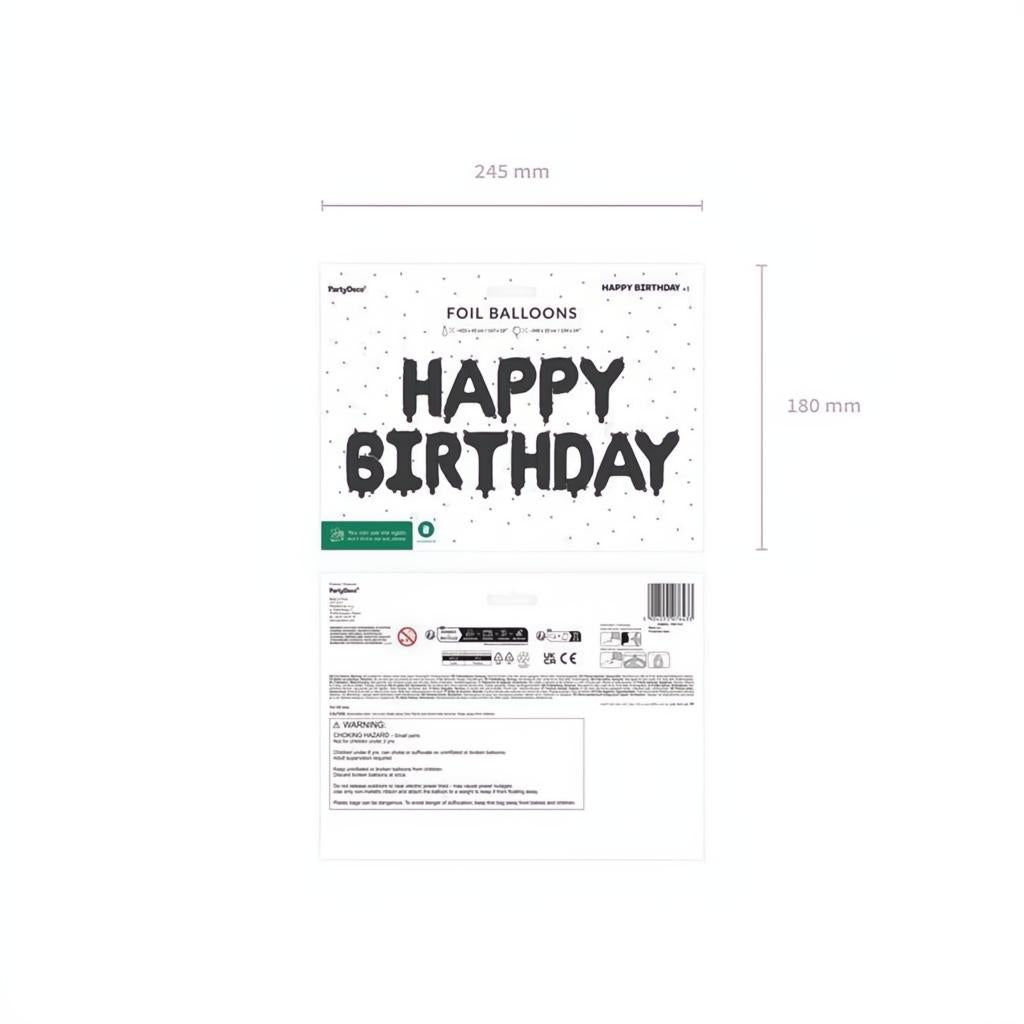 Folienballon Happy Birthday, 340x35cm, Schwarz PartyDeco 2
