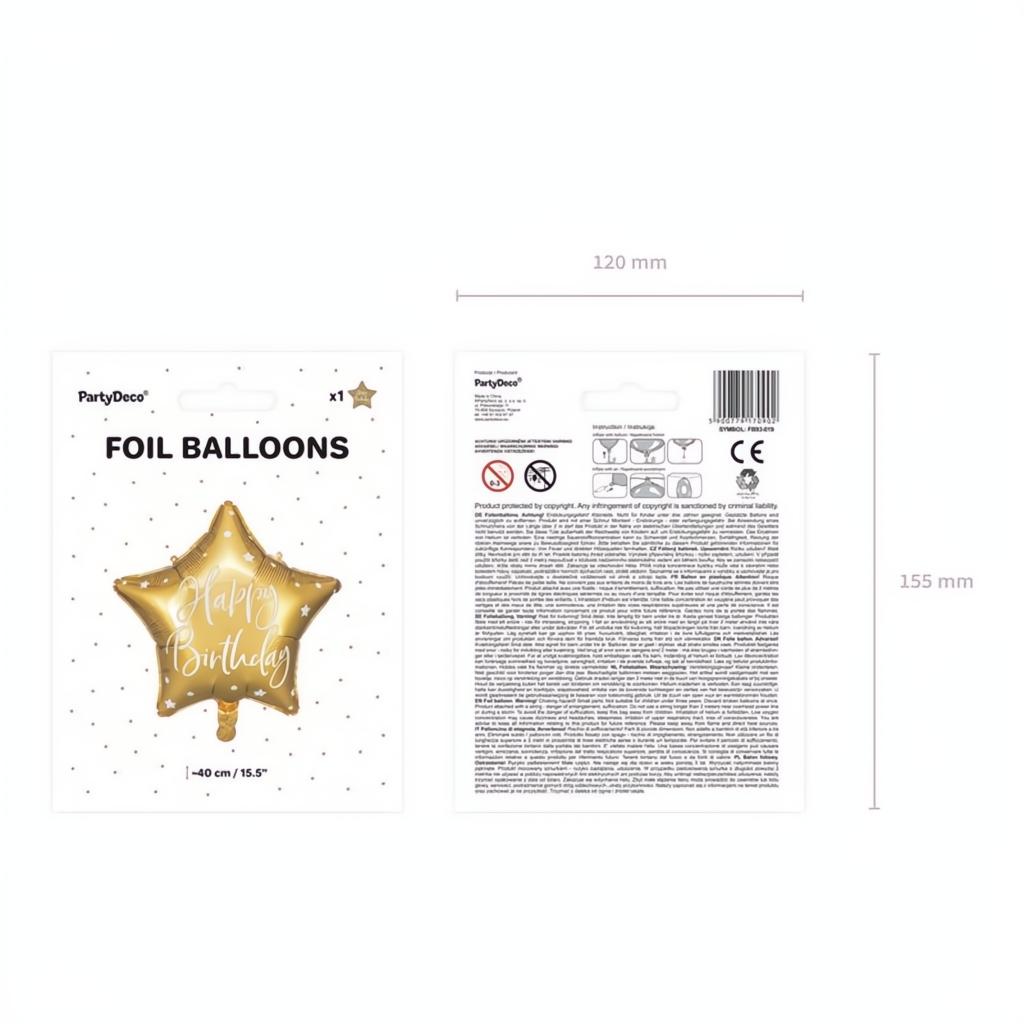 Folienballon Happy Birthday, 40cm, gold PartyDeco 3