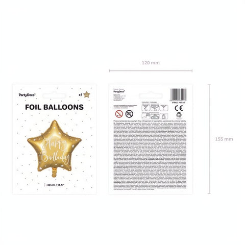 Folienballon Happy Birthday, 40cm, gold PartyDeco 3