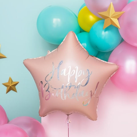 Folienballon Happy Birthday, 40cm, hell-puderrosa PartyDeco 2