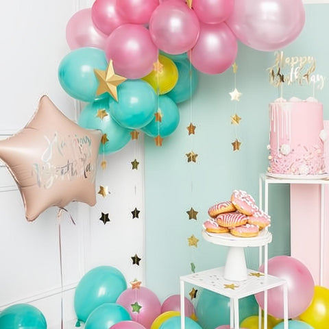 Folienballon Happy Birthday, 40cm, hell-puderrosa PartyDeco 4