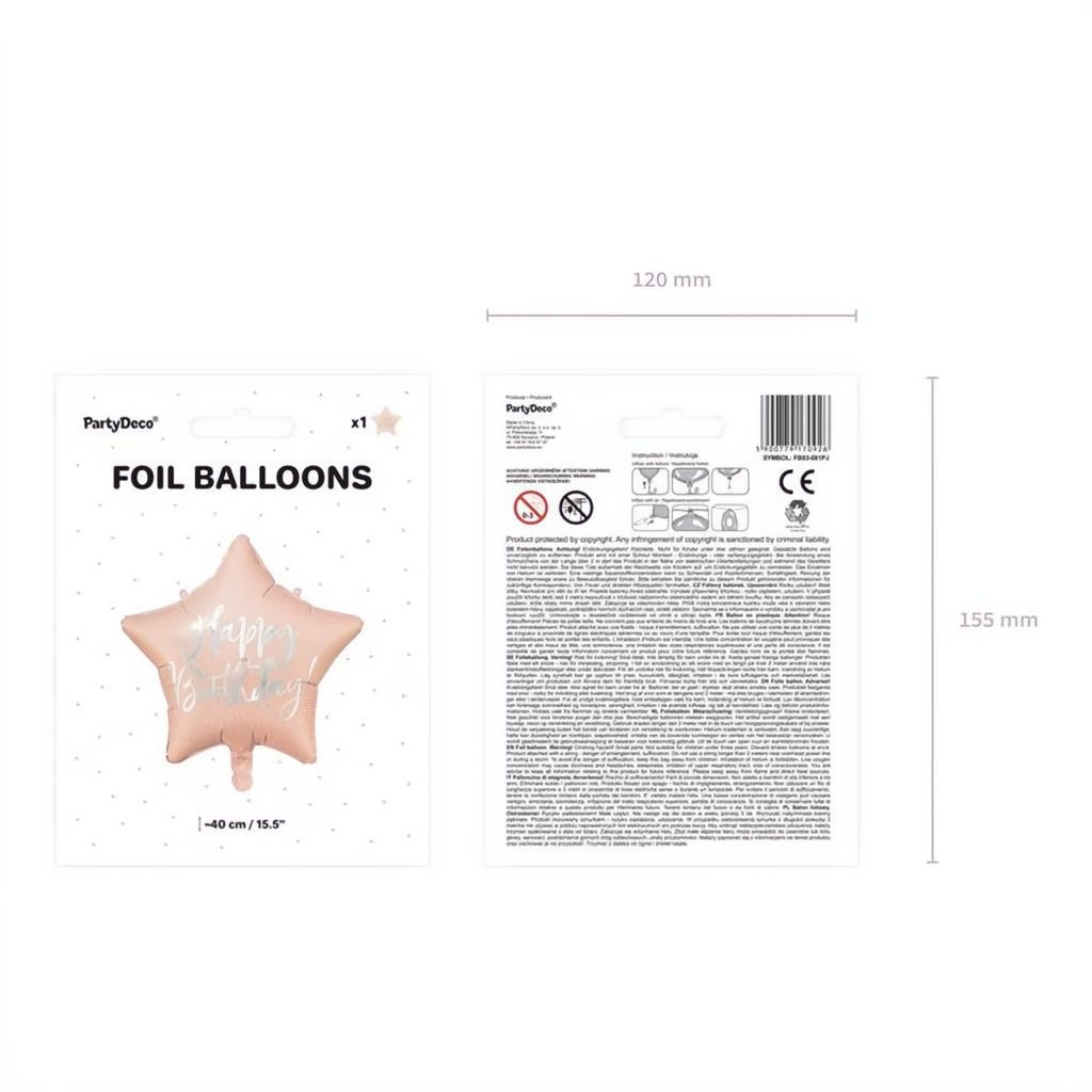 Folienballon Happy Birthday, 40cm, hell-puderrosa PartyDeco 6