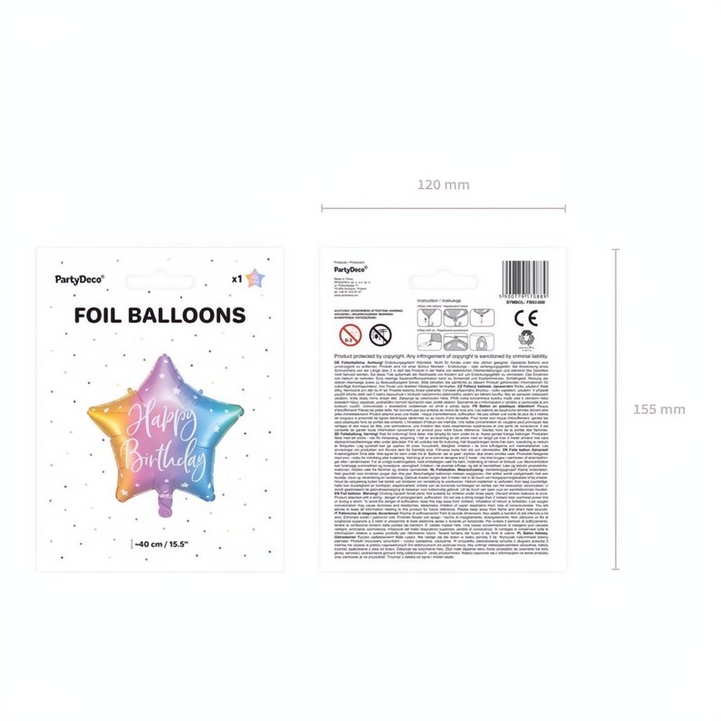 Folienballon Happy Birthday, 40cm PartyDeco 3