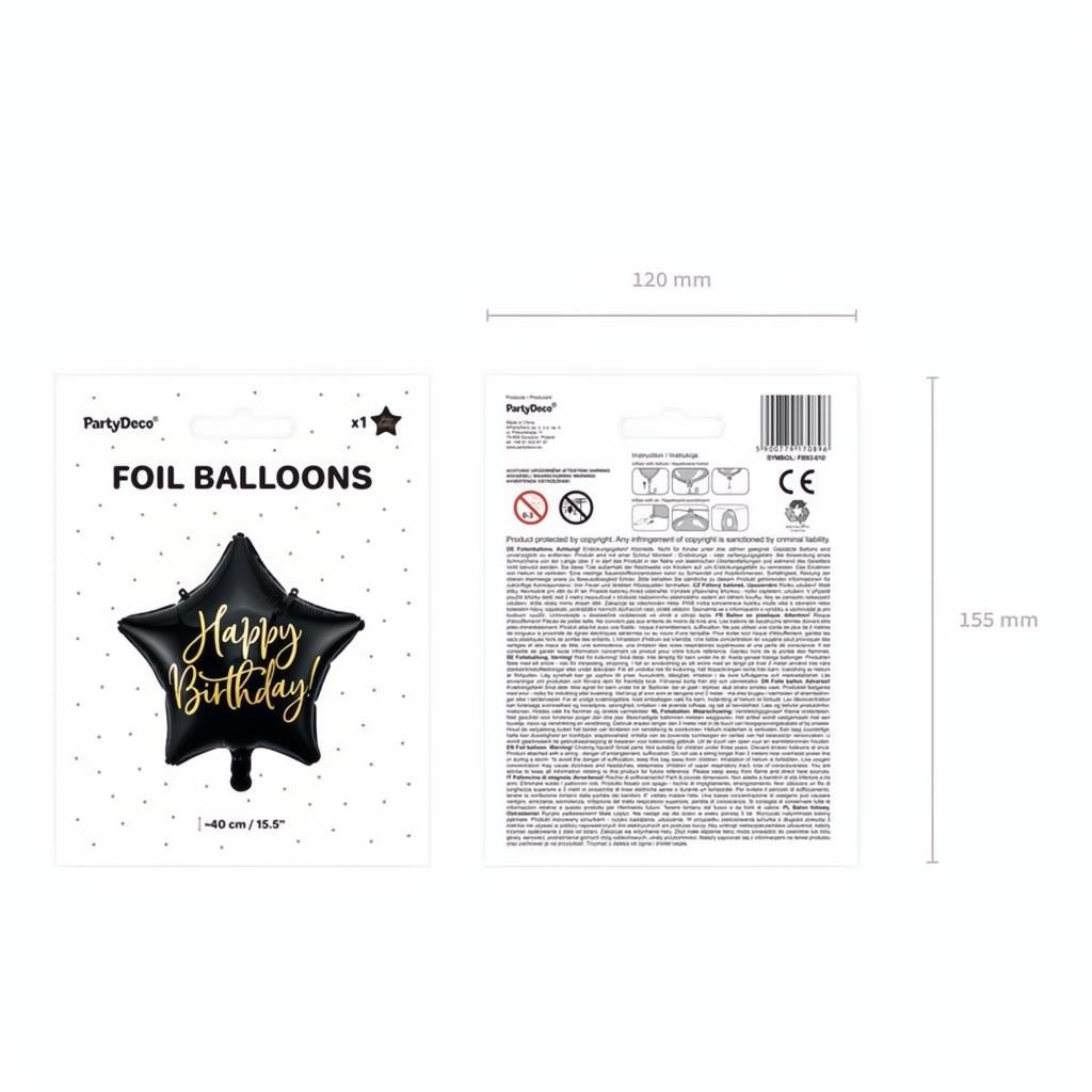 Folienballon Happy Birthday, 40cm, schwarz PartyDeco 3