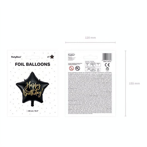 Folienballon Happy Birthday, 40cm, schwarz PartyDeco 3