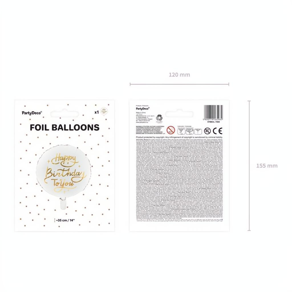 Folienballon Happy Birthday To You, 35cm, weiss PartyDeco 5