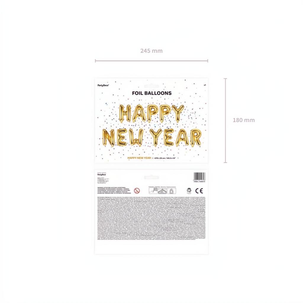 Folienballon Happy New Year, 422x46cm, gold PartyDeco 2
