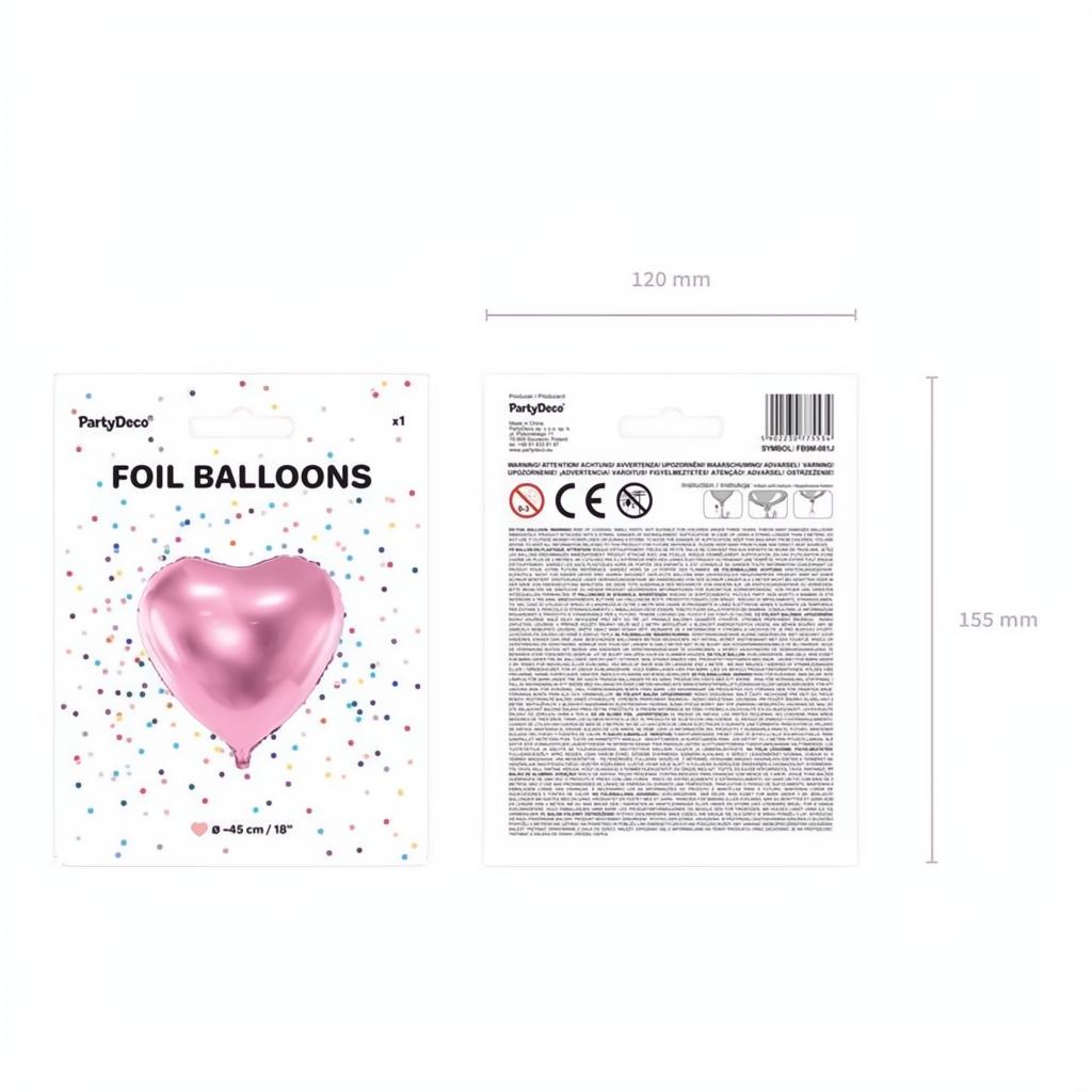 Folienballon Herz, 45cm, hellrosa PartyDeco 7