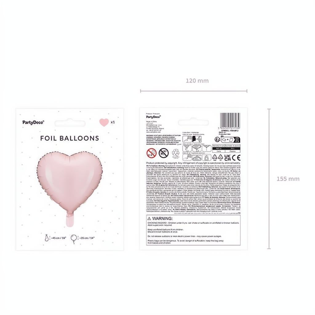 Folienballon Herz, 45cm, hellrosa PartyDeco 8