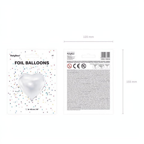 Folienballon Herz, 45cm, weiss PartyDeco 5