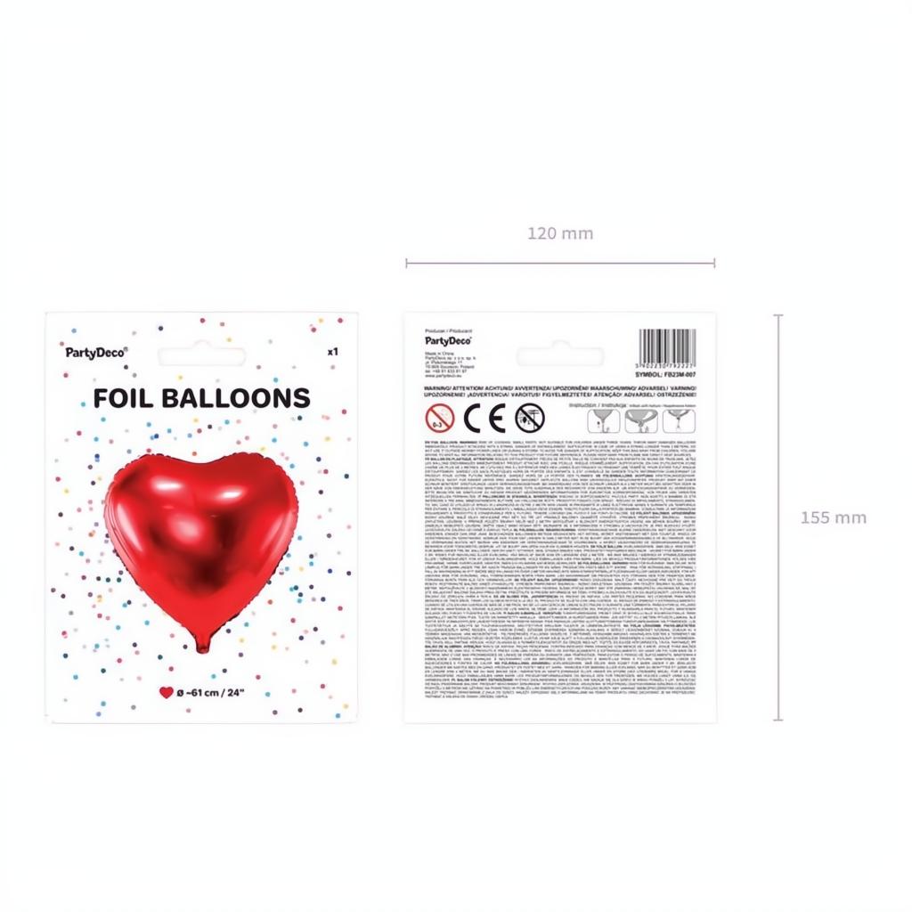 Folienballon Herz, 61cm, rot PartyDeco 5