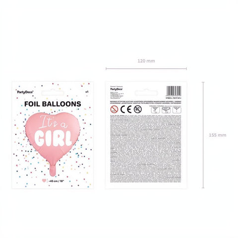Folienballon Herz - It's a girl, 45cm, hellrosa PartyDeco 6