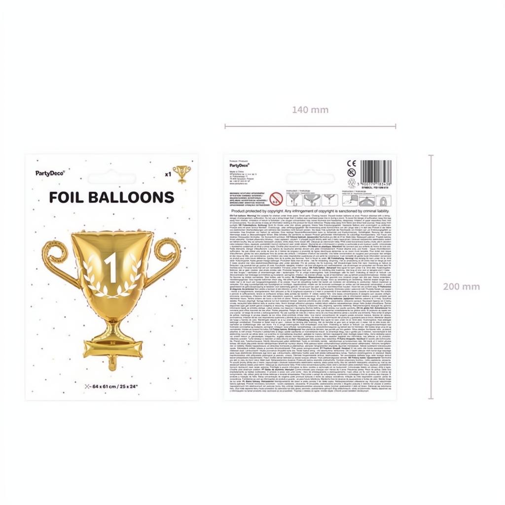 Folienballon Pokal, 64x61cm, gold PartyDeco 3