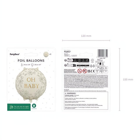 Folienballon Scheibe Oh Baby, 35x35 cm PartyDeco 7