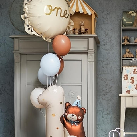 Folienballon Zahl '1' mit Bär, 81 x 72 cm PartyDeco 2