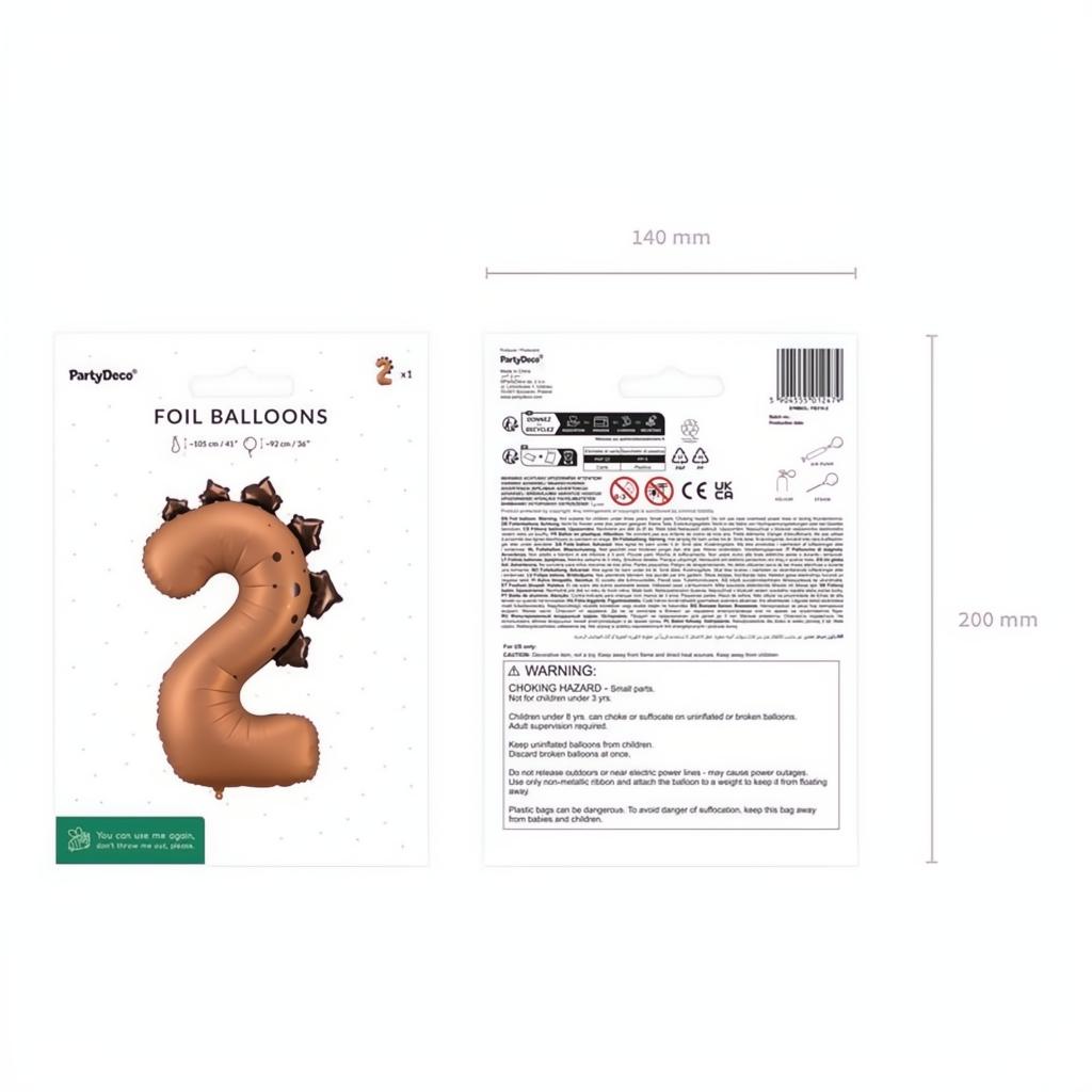 Folienballon Zahl ''2'' Dinosaurier, 92 cm PartyDeco 5