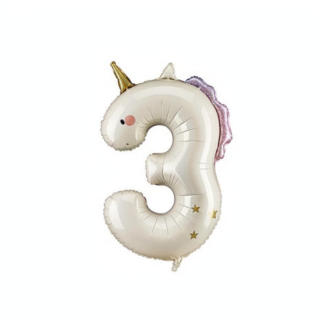 Folienballon Zahl ''3'' Einhorn, 93 cm PartyDeco 1