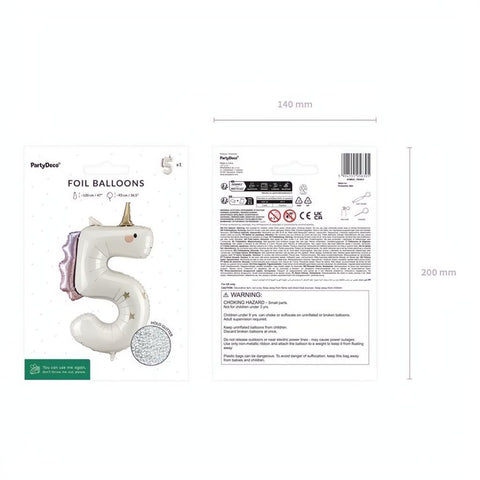 Folienballon Zahl ''5'' Einhorn, 93 cm PartyDeco 3