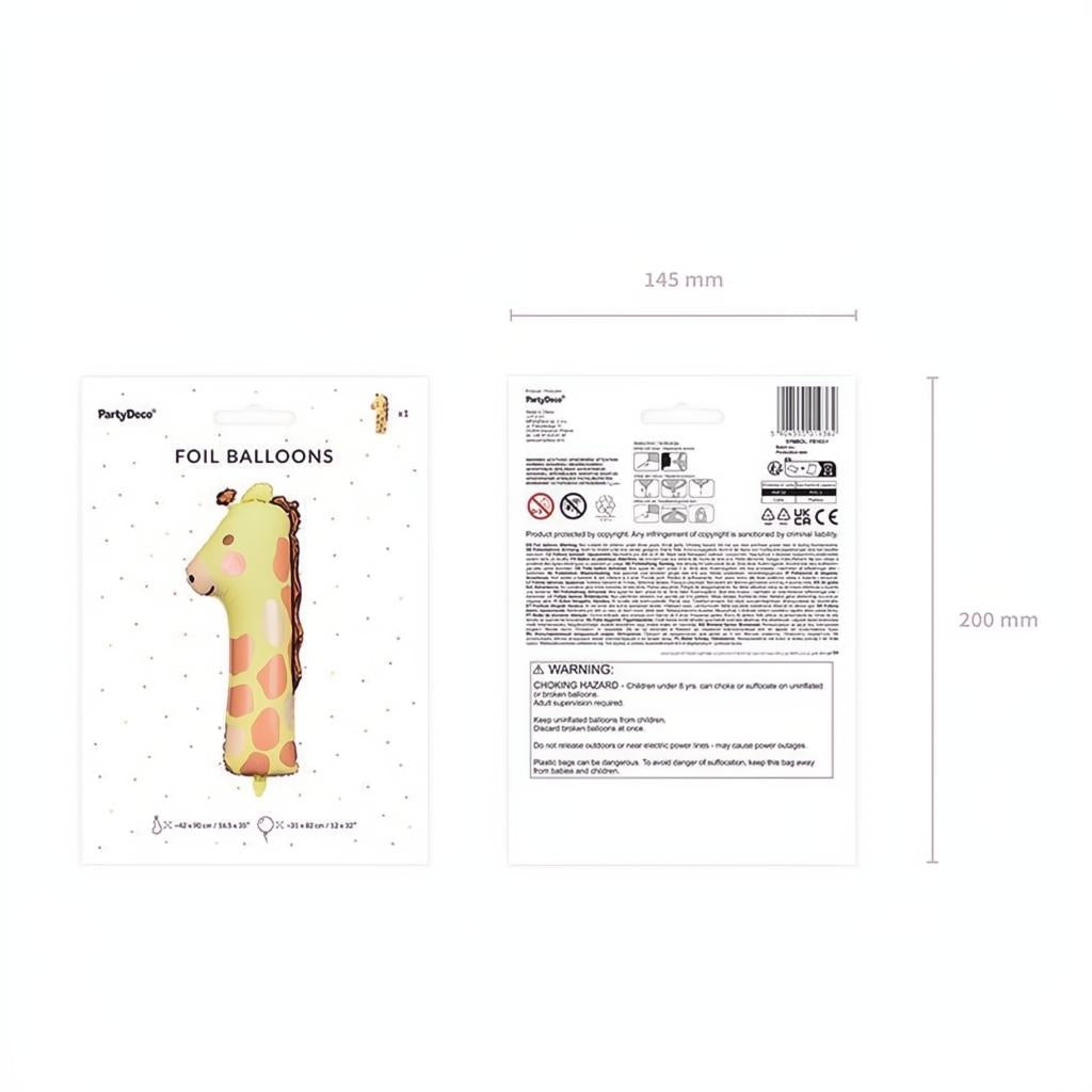 Folienballon Ziffer 1 - Giraffe, 48x96 cm PartyDeco 5