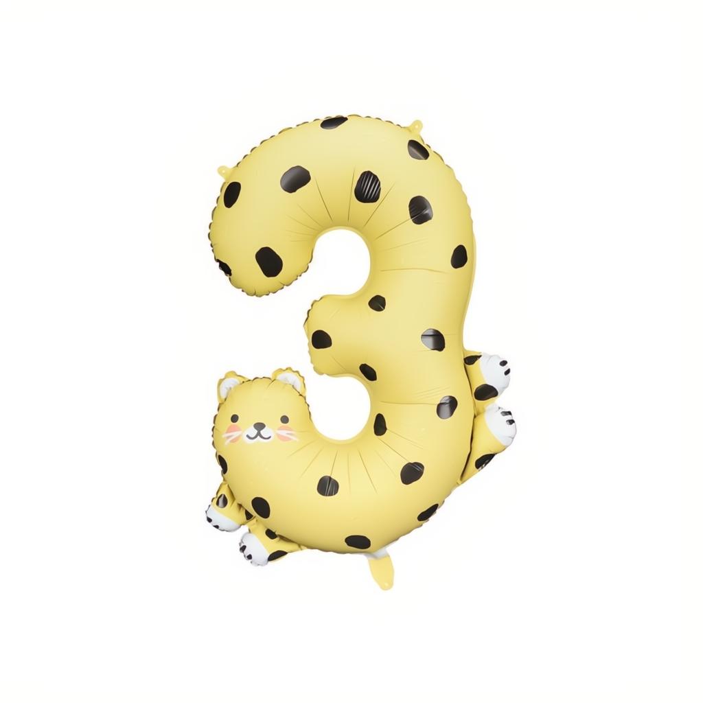 Folienballon Ziffer 3 - Gepard, 72.5x109 cm PartyDeco 1