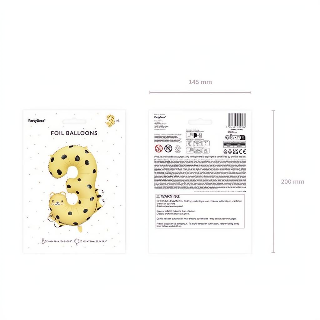 Folienballon Ziffer 3 - Gepard, 72.5x109 cm PartyDeco 6