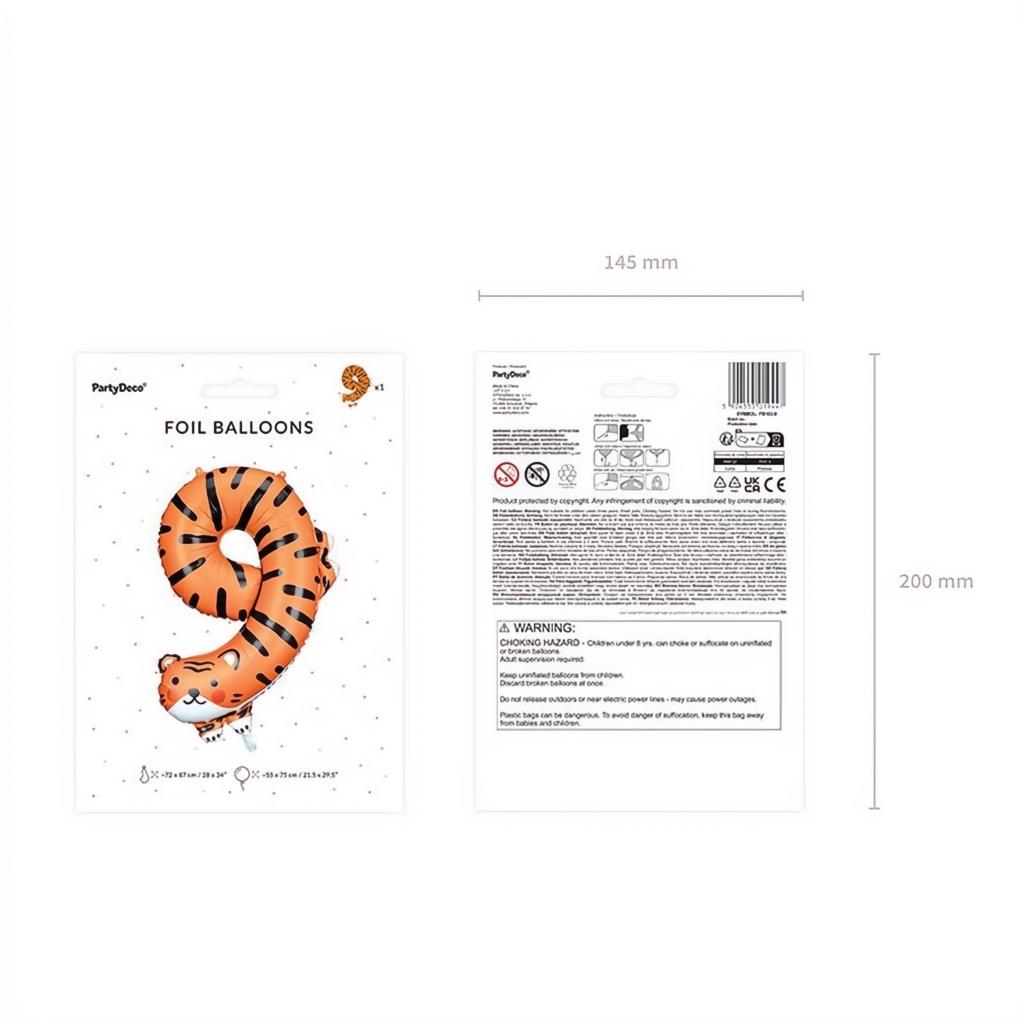 Folienballon Ziffer 9 - Tiger, 64x87 cm PartyDeco 5