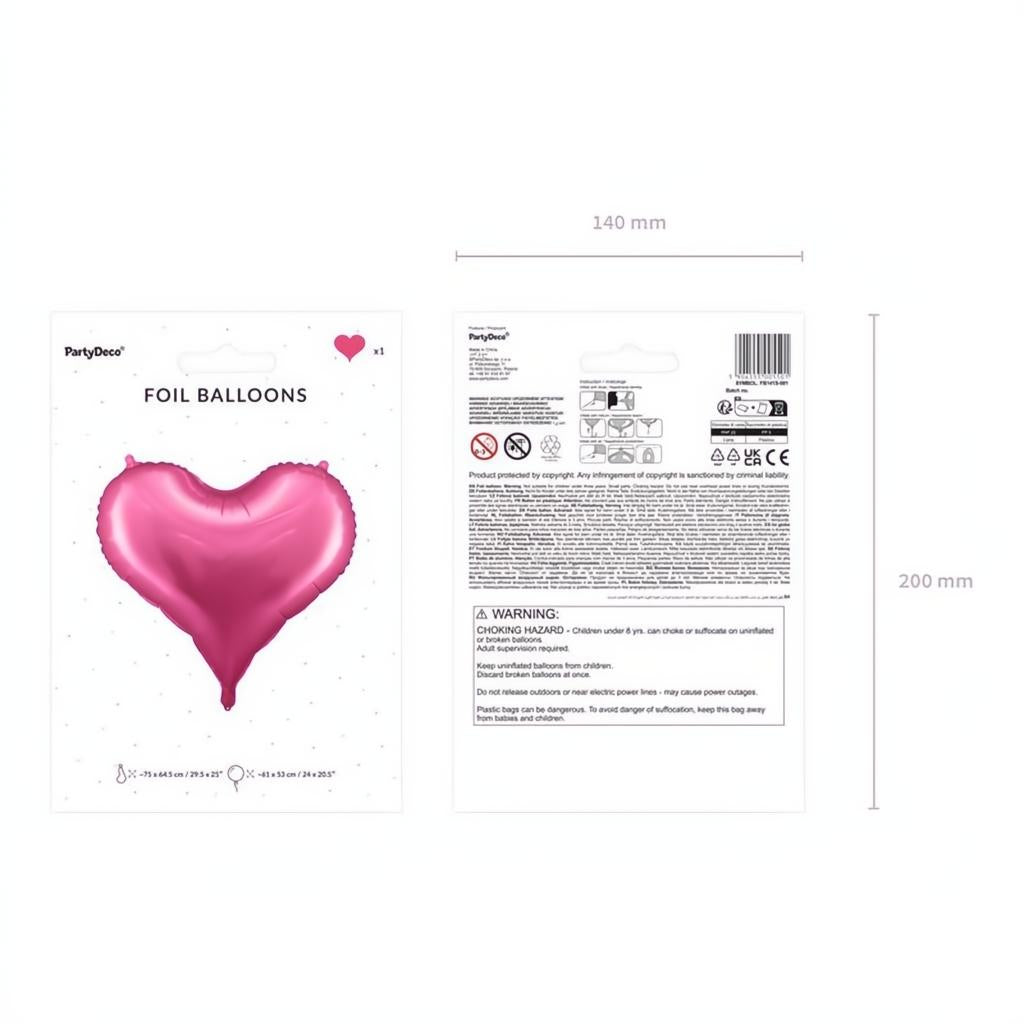 Folienluftballon Herz, 75x64,5 cm, rosa PartyDeco 9