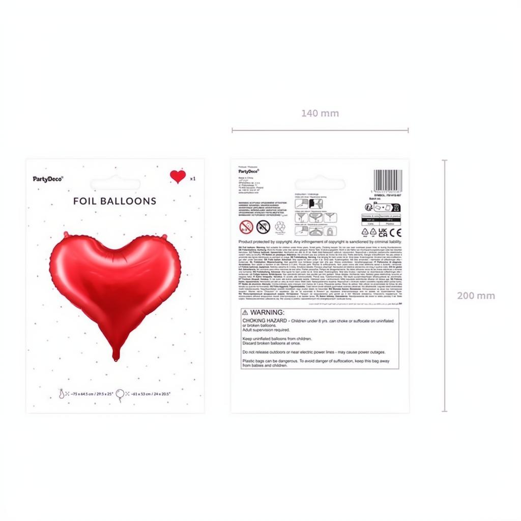 Folienluftballon Herz, 75x64,5 cm, rot PartyDeco 9
