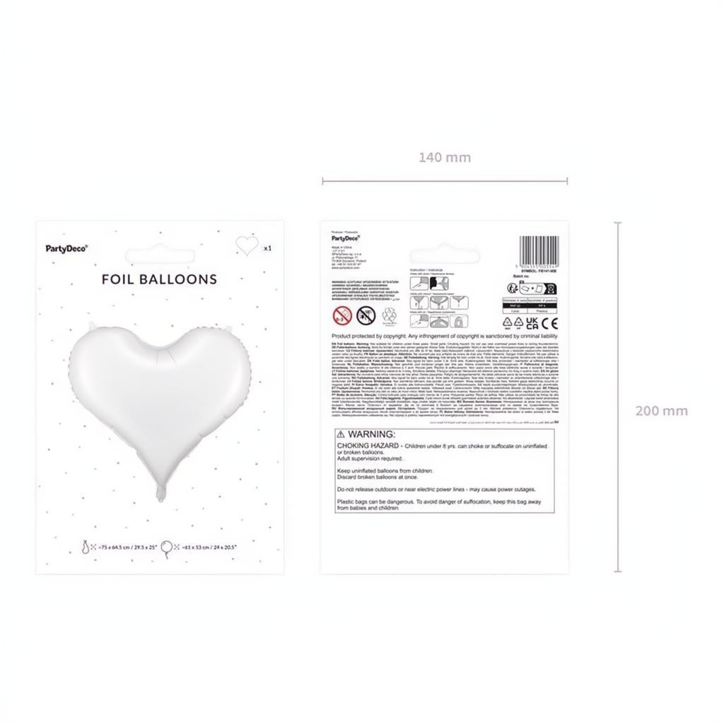 Folienluftballon Herz, 75x64,5 cm, weiss PartyDeco 8