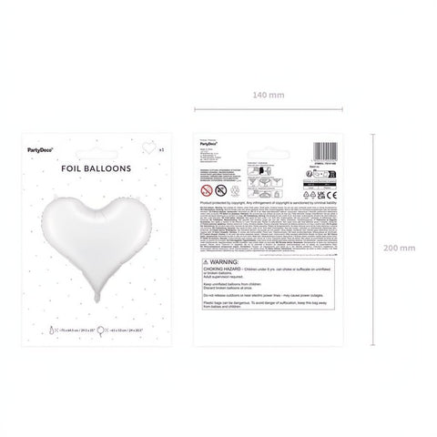 Folienluftballon Herz, 75x64,5 cm, weiss PartyDeco 8