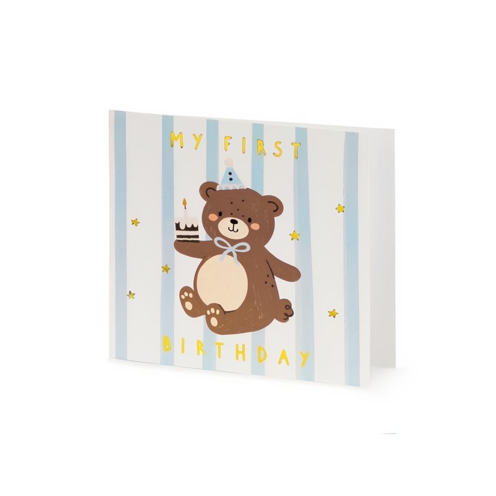 Geburtstagskarte Bär, 14x14 cm PartyDeco 1