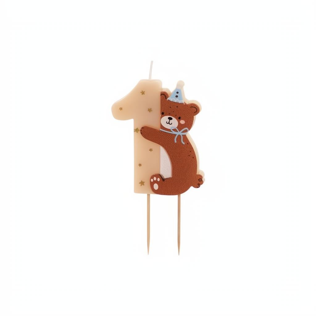 Geburtstagskerze Zahl 1 mit Teddybär, 7 cm PartyDeco 1