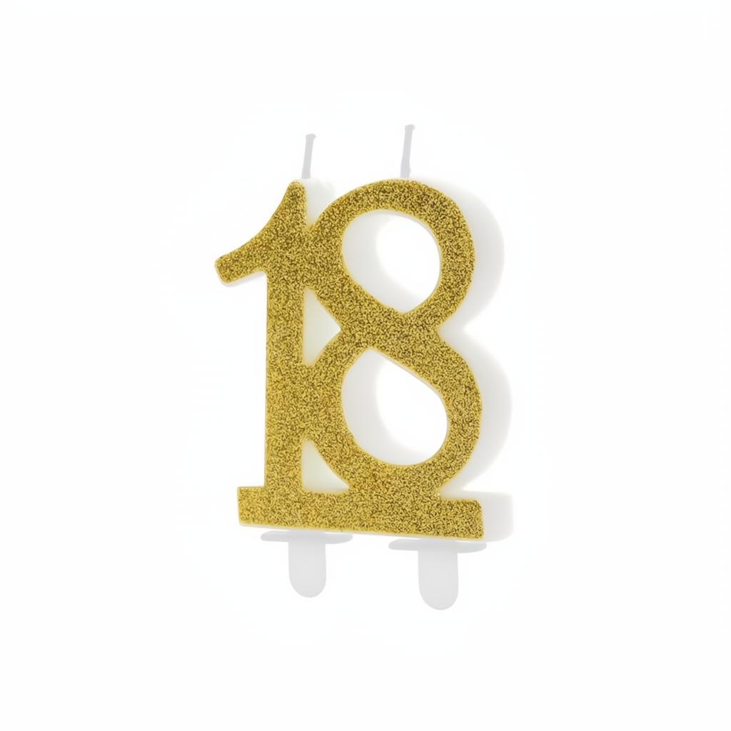 Geburtstagskerze Zahl 18, gold PartyDeco 1
