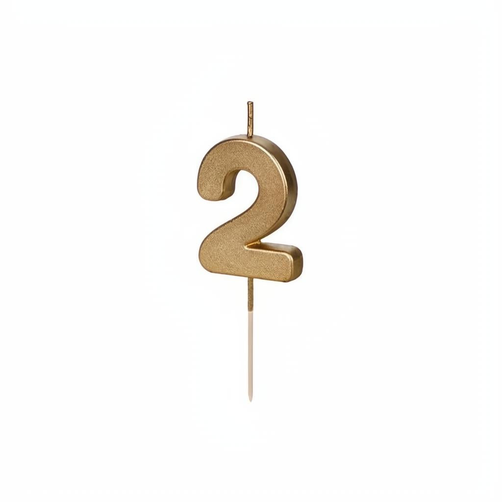 Geburtstagskerze Zahl 2, Gold PartyDeco 1