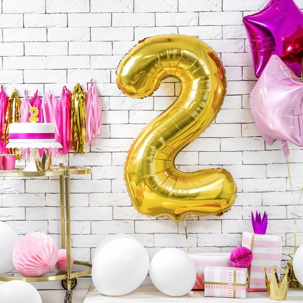 Geburtstagskerze Zahl 2, gold PartyDeco 2