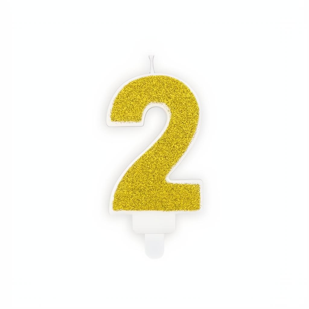 Geburtstagskerze Zahl 2, gold PartyDeco 3
