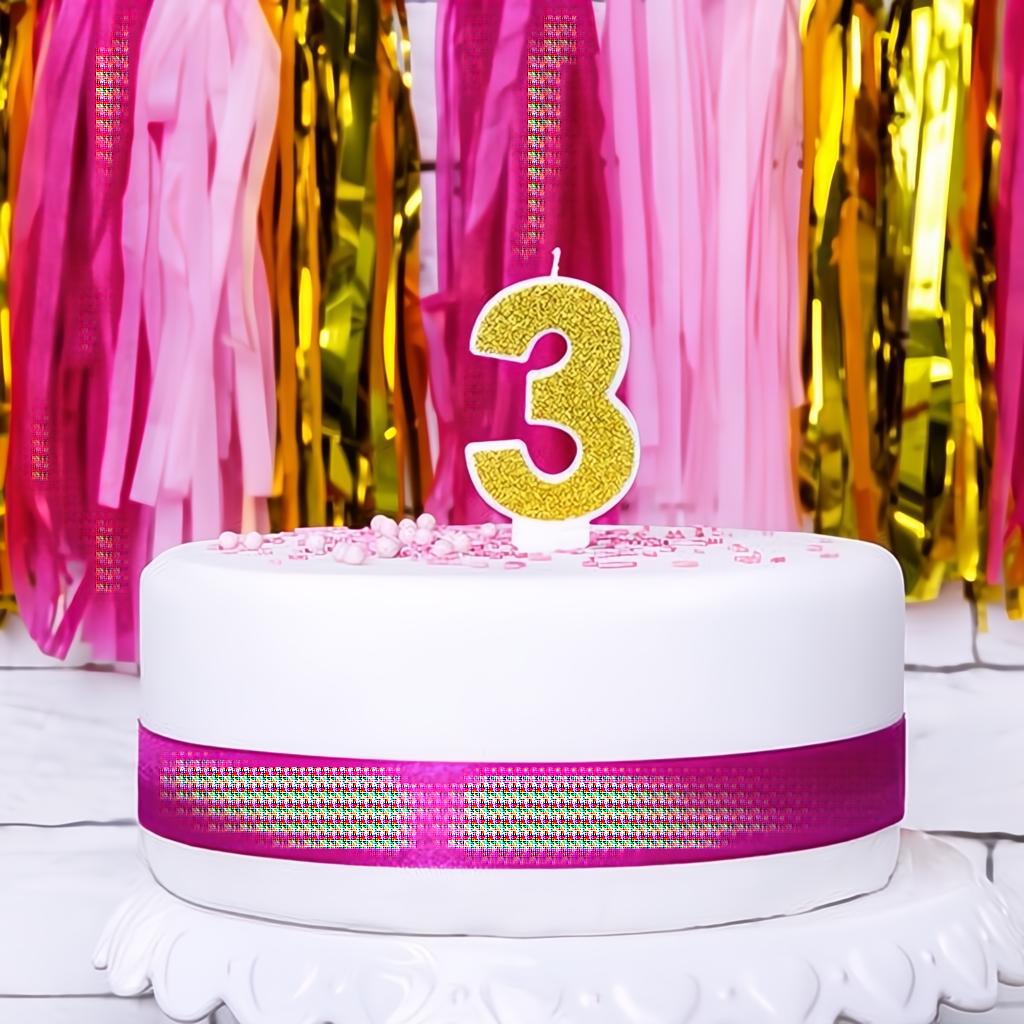 Geburtstagskerze Zahl 3, gold PartyDeco 1