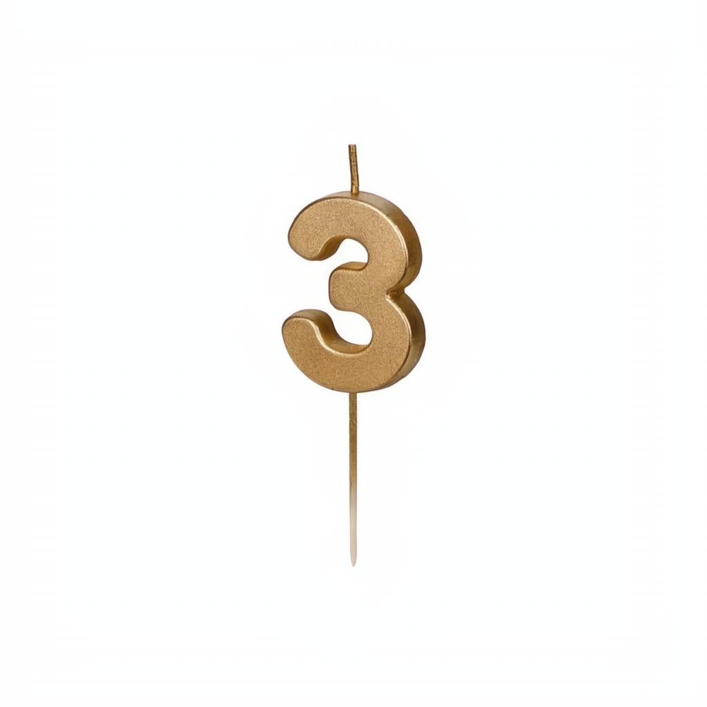 Geburtstagskerze Zahl 3, Gold PartyDeco 1