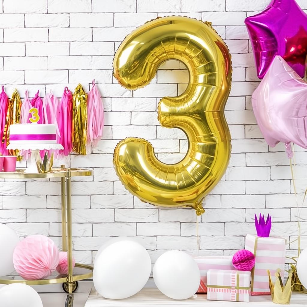 Geburtstagskerze Zahl 3, gold PartyDeco 2