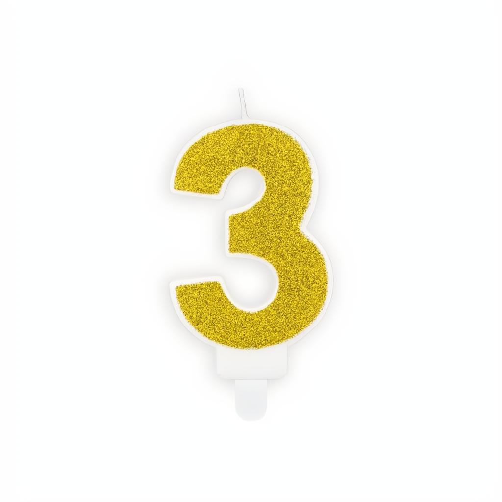 Geburtstagskerze Zahl 3, gold PartyDeco 3