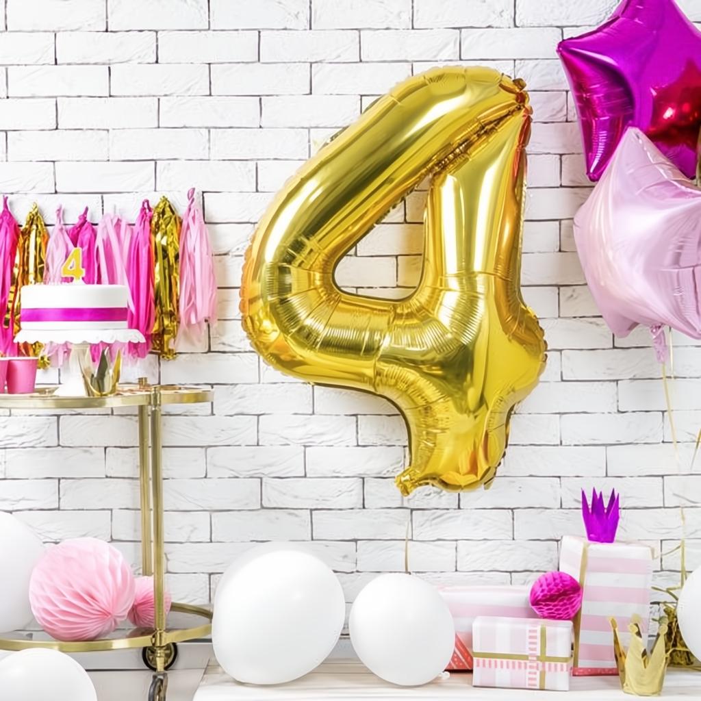 Geburtstagskerze Zahl 4, gold PartyDeco 2