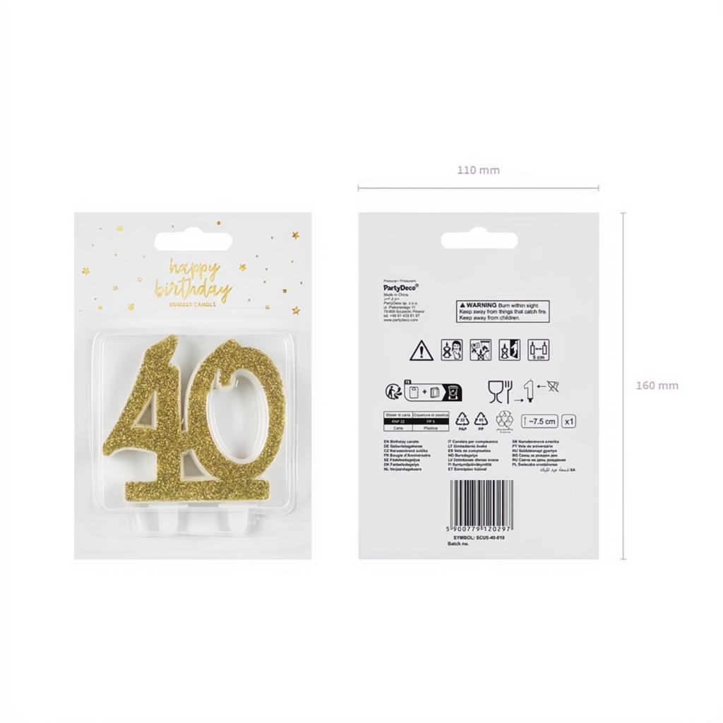 Geburtstagskerze Zahl 40, gold PartyDeco 6
