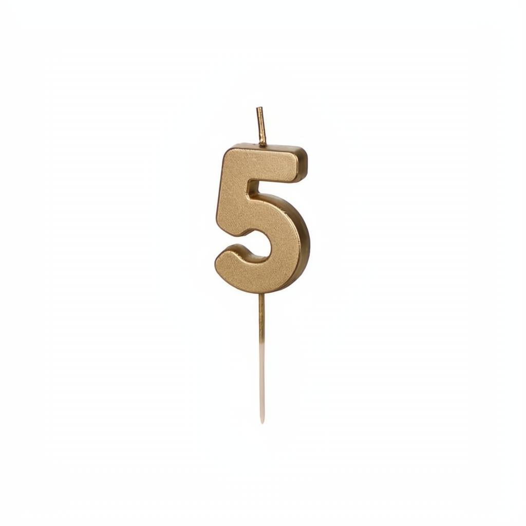 Geburtstagskerze Zahl 5, Gold PartyDeco 1