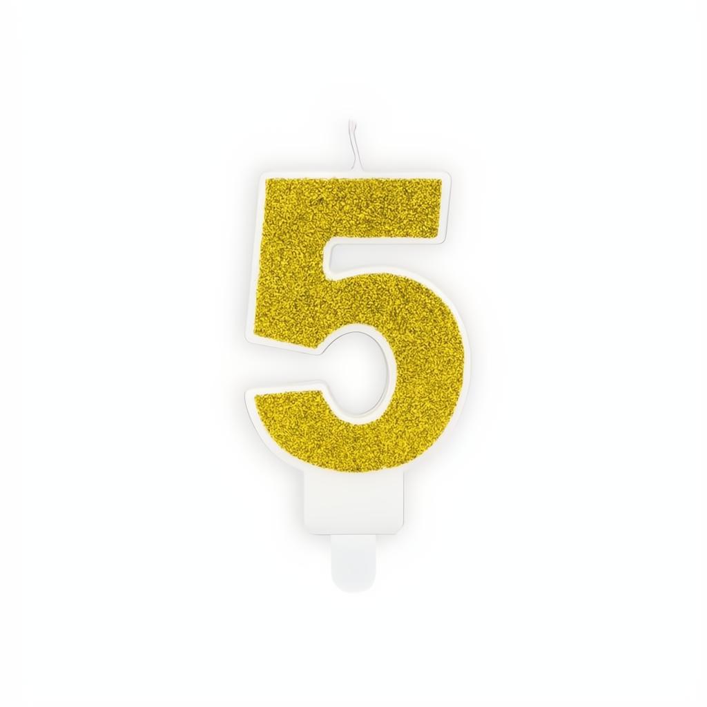 Geburtstagskerze Zahl 5, gold PartyDeco 3